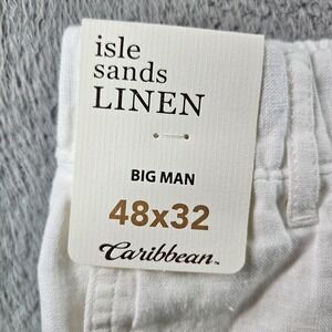 $89 NEW Caribbean Roundtree Linen Pants Men 48 x 32 Coastal‎ Comfort White